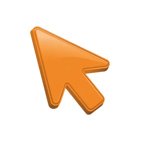 Modern orange arrow cursor icon for user interface design and web development projects PNG