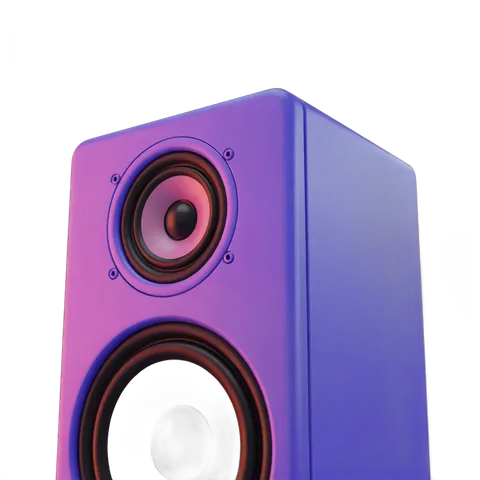 Modern purple speaker graphic element for multimedia presentations and branding PNG