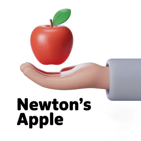 Newton's apple illustration isolated on transparent background for educational and scientific presentations PNG