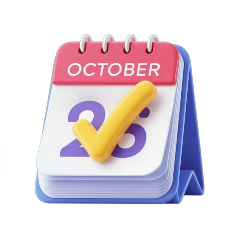 October 26th date marked with checkmark calendar clipart isolated transparent background PNG