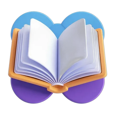 Open book clipart with colorful pages and brown cover for educational and reading graphics PNG