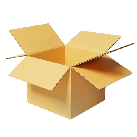 Open cardboard box with lid removed for packaging delivery and shipping design PNG