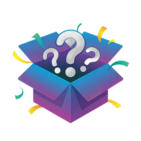 Open gift box with question marks symbolizing surprise or decision making PNG