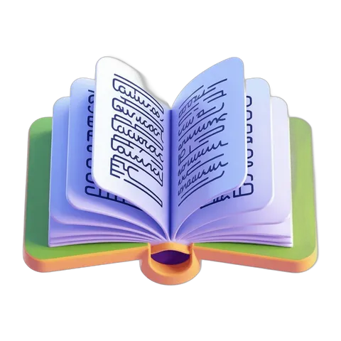 Open hardcover book with musical notes illustration for education and design projects PNG