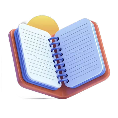 Open spiral bound notebook with blank lined pages for planning and writing PNG