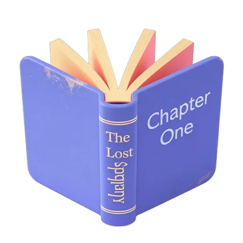 Open vintage book with chapter one and lost diary pages for editorial and publishing design PNG