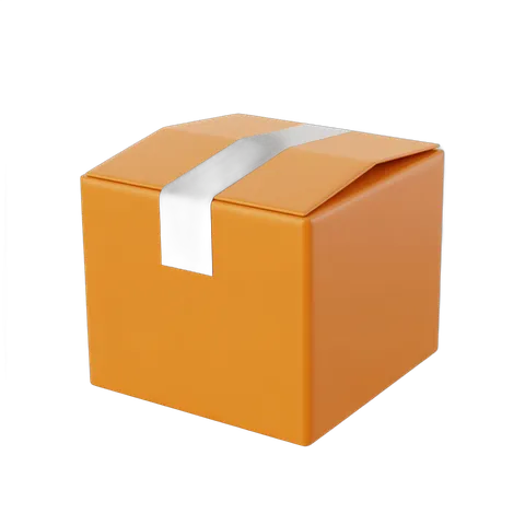 Orange cardboard box with white ribbon ready for gift wrapping and shipping presentation PNG