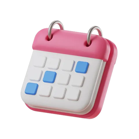 Pink calendar clipart with blue marked dates isolated on transparent background for event planning designs PNG