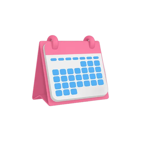 Pink isolated calendar clipart with blue grid dates for planning and scheduling designs PNG
