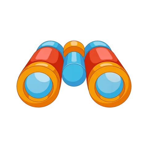 Playful cartoon binoculars graphic for travel adventure and exploration marketing materials PNG