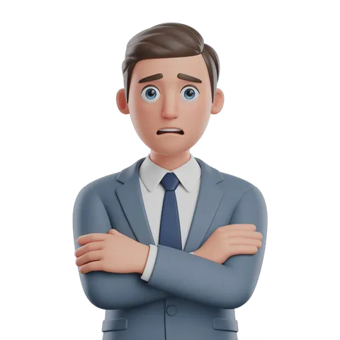 Professional businessman surprised and crossing arms in formal office setting for presentations and corporate graphics PNG