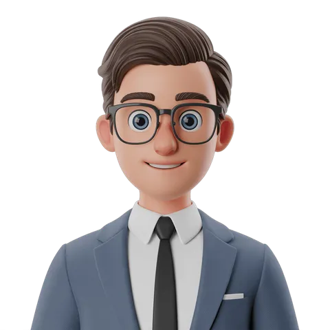 Professional cartoon businessman smiling in suit and tie for corporate presentations and branding PNG