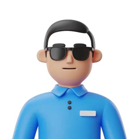 Professional cartoon delivery person with sunglasses and name tag for business presentations and branding PNG