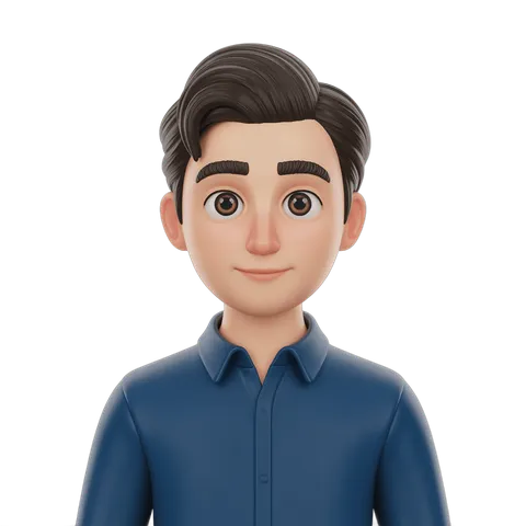 Professional cartoon man in blue shirt for presentations and digital illustrations PNG