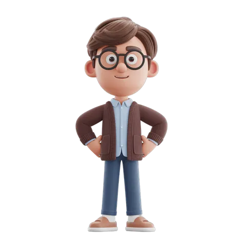 Professional cartoon man in glasses and vest posing confidently for business presentations and corporate graphics PNG