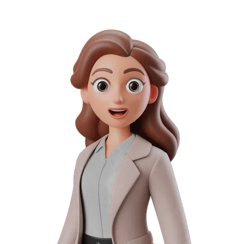 Professional cartoon woman in beige blazer surprised expression for presentations and business graphics PNG