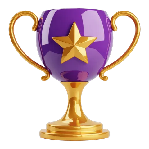 Purple trophy with golden star award cup for competition winner celebration event PNG
