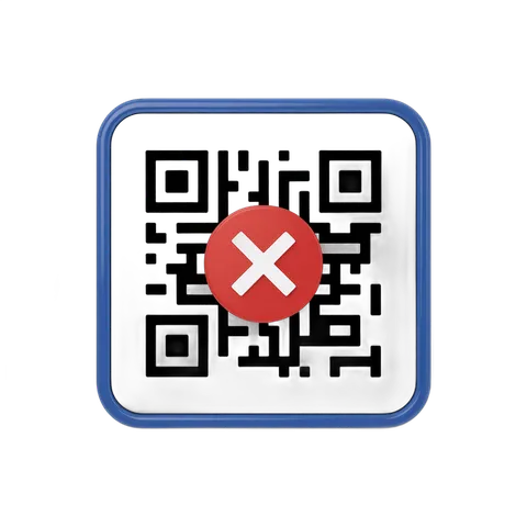 QR code with red cross mark isolated graphic element for error or blocked access design PNG