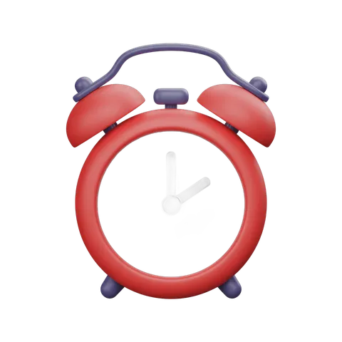 Red alarm clock illustration with white hands for time management and productivity graphics PNG