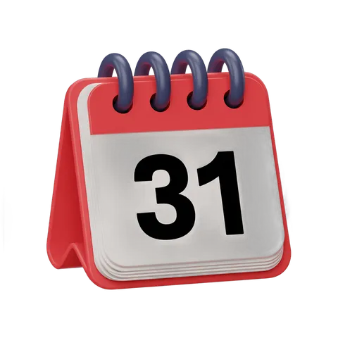 Red calendar page showing thirty first day for event planning and deadline reminders PNG
