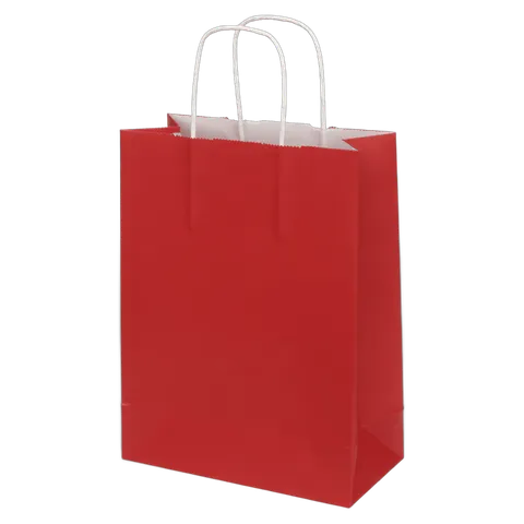 Red shopping bag with handles isolated clipart for gift packaging and retail branding PNG