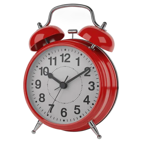 Red vintage alarm clock illustration for time management and productivity graphics PNG