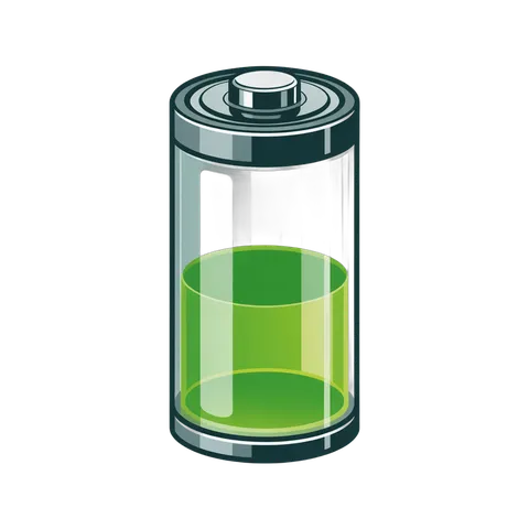 Sleek 3d cartoon battery icon with green energy level for digital presentations and app interfaces PNG