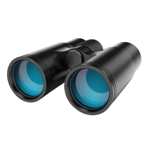 Sleek black binoculars with blue lenses for outdoor adventure and wildlife observation PNG