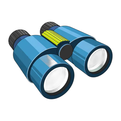 Sleek blue binoculars with yellow strap for outdoor adventure and exploration activities PNG