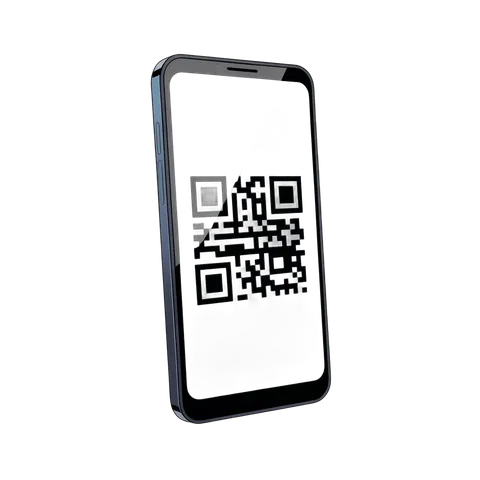 Smartphone screen displaying QR code for digital marketing and mobile app promotion PNG
