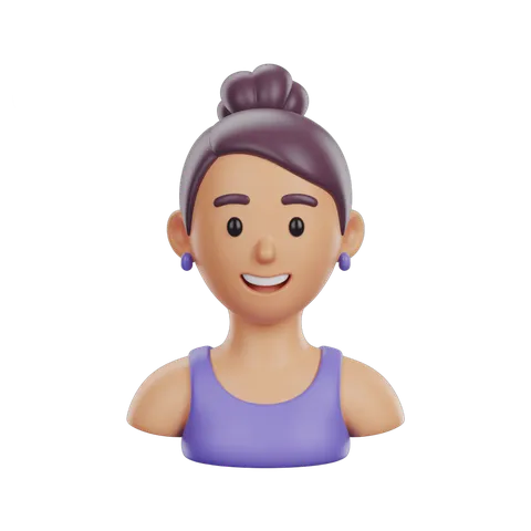 Smiling woman with bun hair in purple sports top isolated clipart graphic element PNG