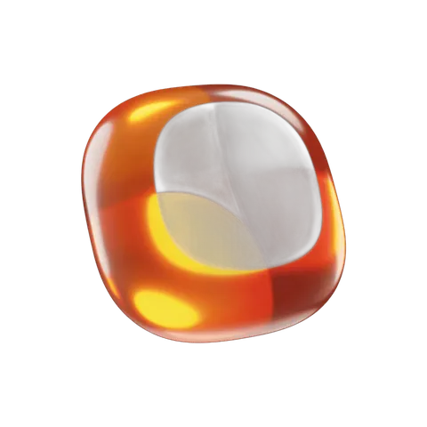 Smooth transparent orange glass cube with reflective inner light for modern graphic design PNG
