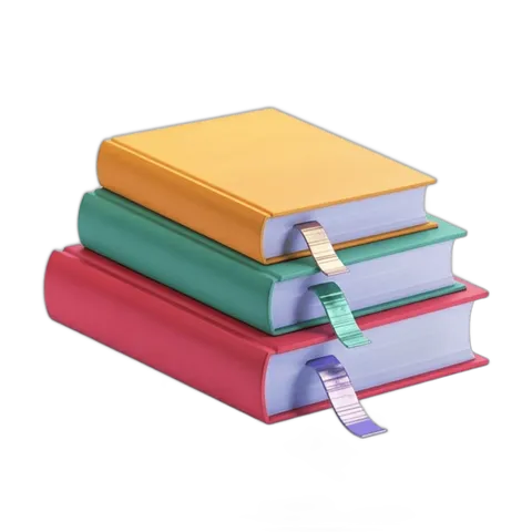 Stack of colorful books with ribbons isolated on transparent background for education marketing PNG
