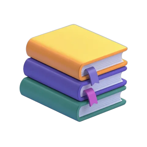 Stack of three colorful books with bookmarks for education and learning materials design PNG