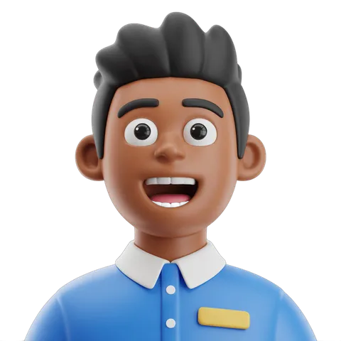 Surprised male customer service representative in blue shirt with name tag for business presentations PNG