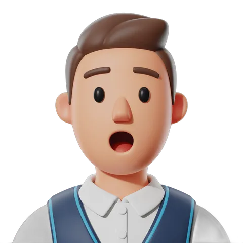 Surprised man in white shirt and blue vest isolated clipart for presentations and web graphics PNG