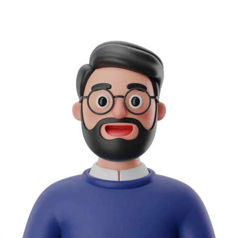 Surprised man with glasses and beard in blue sweater isolated clipart for presentations PNG