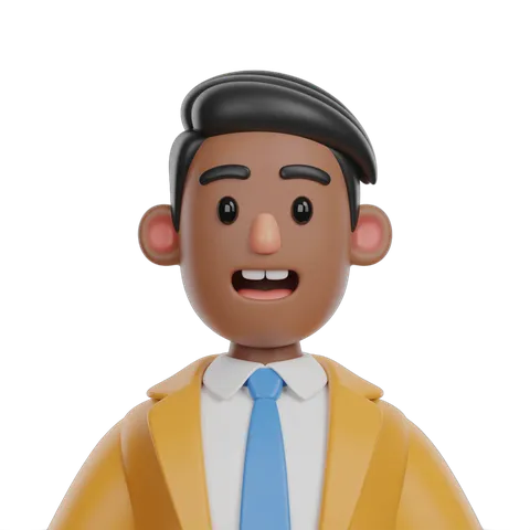 Surprised professional man in yellow blazer and blue tie isolated clipart for presentations and marketing PNG