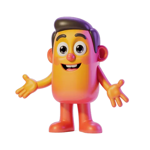 Vibrant cheerful cartoon character with arms outstretched for cheerful marketing illustrations PNG