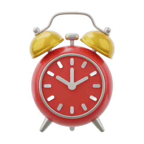 Vibrant red alarm clock with golden bells isolated on transparent background for digital designs PNG