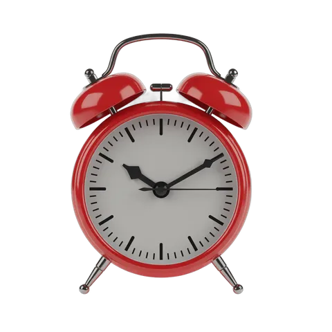Vintage red alarm clock with bells isolated on transparent background for graphic design PNG