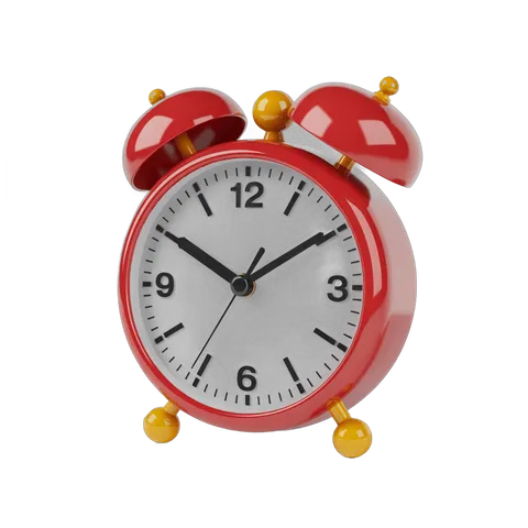 Vintage red alarm clock with yellow bells isolated on transparent background for graphic design PNG