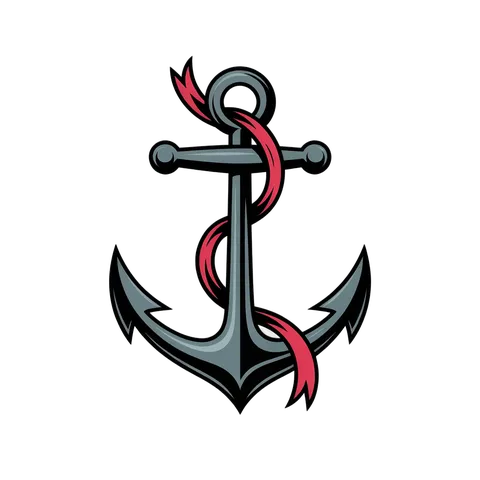 Vintage style anchor graphic element with red rope for nautical logos and maritime branding PNG