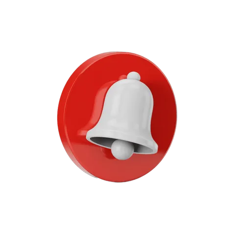 White bell graphic element on red circular background for notifications alerts and alerts icons PNG