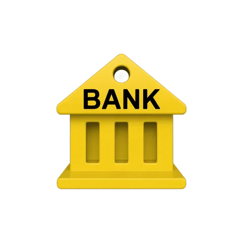 Yellow bank building clipart icon with transparent background for financial presentations and branding PNG