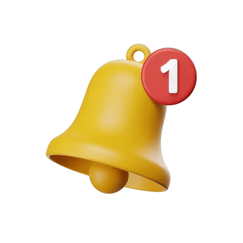 Yellow notification bell with number one badge for alerts and priority updates PNG