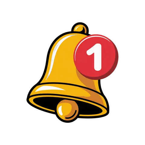 Yellow notification bell with red number one isolated graphic for alerts and messages PNG